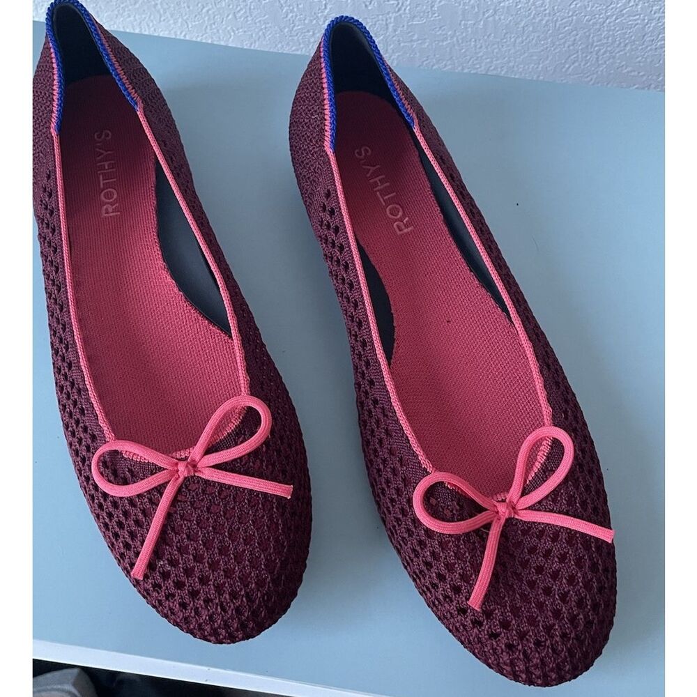 New Rothy's Women The Ballet Flat Bow in Berry Mesh Size 9 - Picture 3 of 5